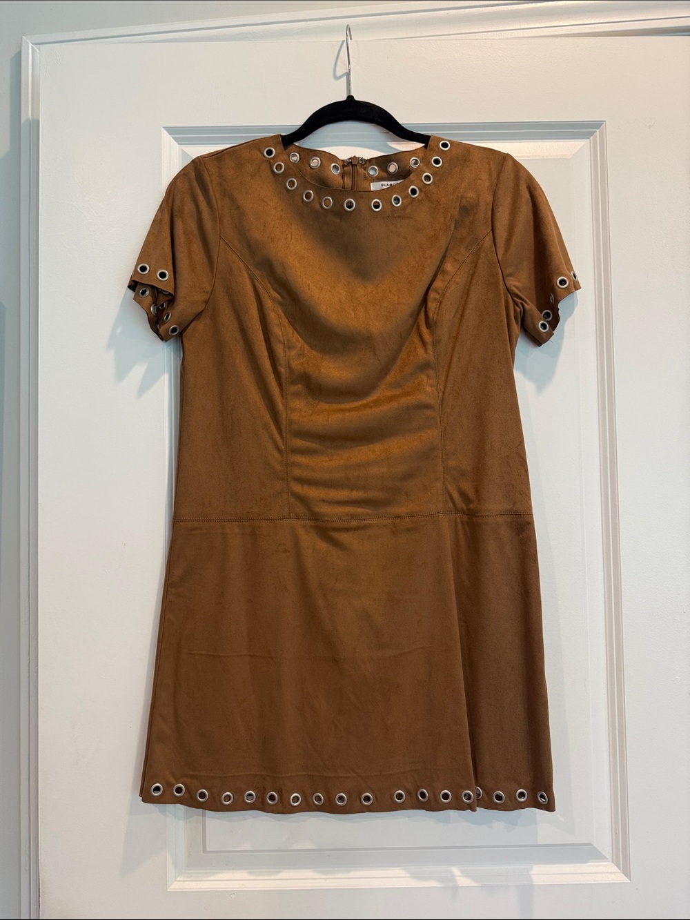 Contemporary Faux suede shift - Glamorous Brown Short-Sleeve Grommet-Trim Dress